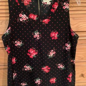 Maison Jules Black and Pink Floral Tank Top
